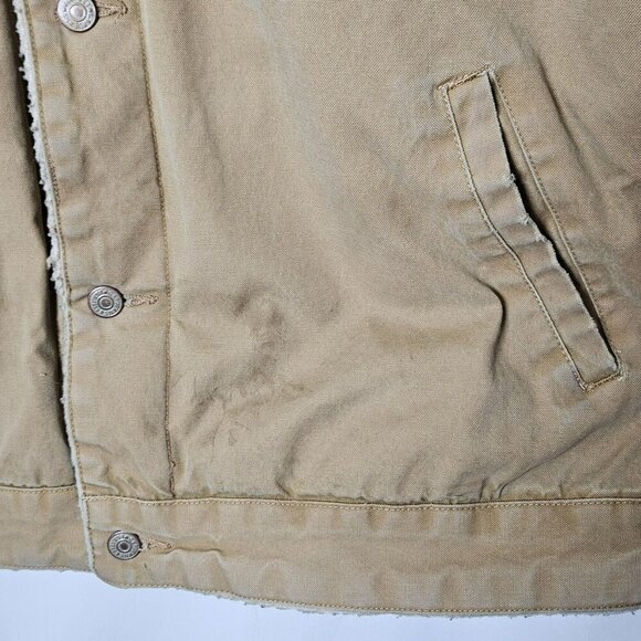 GAP Vintage 2002 XXL Sherpa-Lined Tan Canvas Jacket Button‎ Closure Pockets Barn - Picture 4 of 15